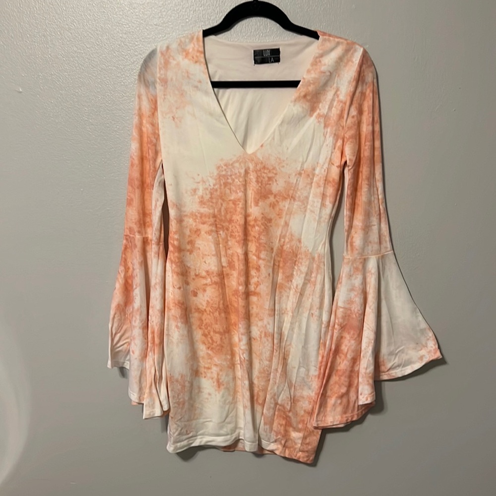 Lux LA tye dye blush bell sleeve mini dress size Small